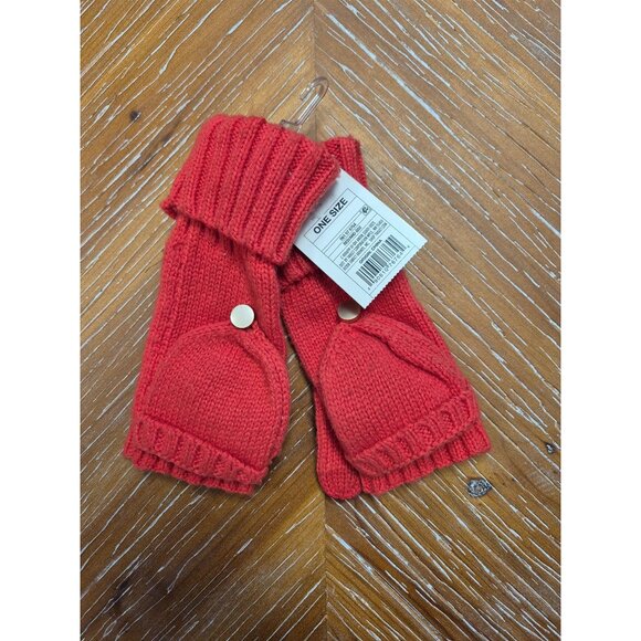 Knitted Red Fingerless Mittens With Convertible Flip Top - Picture 1 of 3